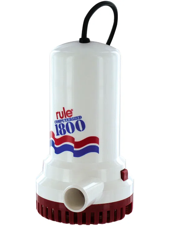 A53S-24 – RULE Bilge Pump, Automatic Submersible 1800 Gallon Per Hour Flow Rate 1-1/8 Inch Hose 110 Volt AC 24 Foot C...
